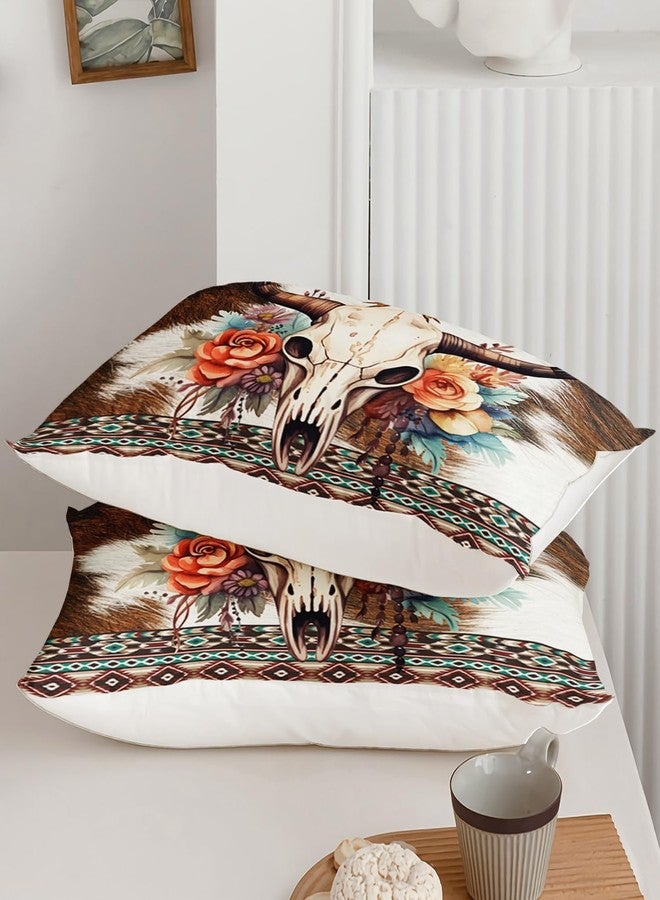 AILONEN Bull Skull Duvet Cover Set King Size, Ethnic Cow Fur Print Western Bedding Set,Hunting Comforter Cover Set 3 Pieces,Cow Skull Quilt Cover with 2 Pillowcases - Image 3