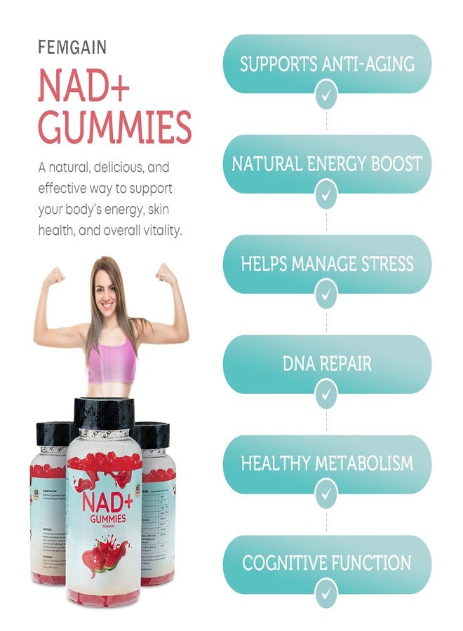 FEMGAIN علكات NAD، مكمل NAD بتركيز 1000 ملغ، علكات NAD+ خالية من السكر، نيكوتيناميد ريبوسيد، ريسفيراترول، فيتامين ب3، مكمل مضاد للشيخوخة، معزز للطاقة والدماغ، بنكهة البطيخ - Image 3