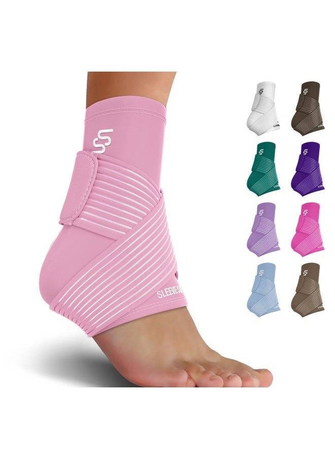 SS SLEEVE STARS Sleeve Stars Ankle Brace for Sprained Ankle, Plantar Fasciitis Relief Ankle Support for Men and Women, Ankle Compression Sleeve w/ Strap (Single/Baby Pink)  - Image 1