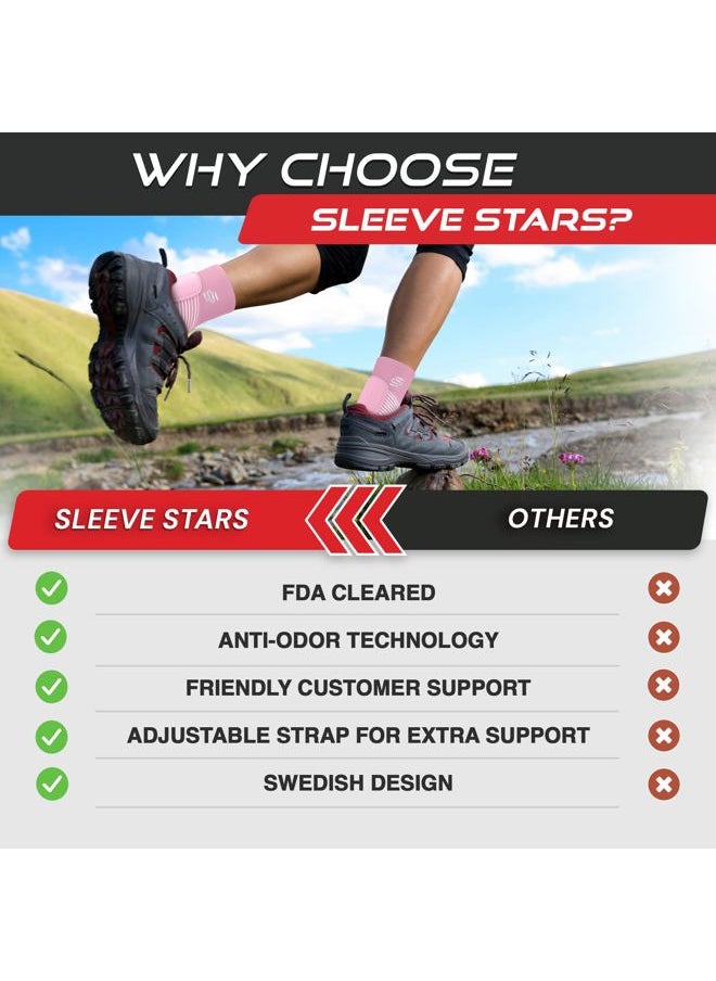 SS SLEEVE STARS Sleeve Stars Ankle Brace for Sprained Ankle, Plantar Fasciitis Relief Ankle Support for Men and Women, Ankle Compression Sleeve w/ Strap (Single/Baby Pink)  - Image 4