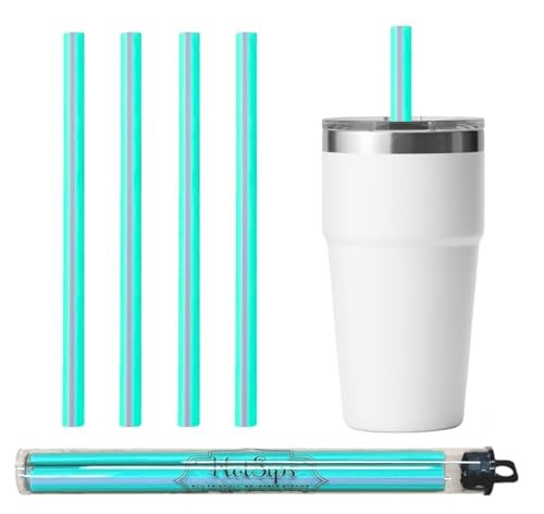 HotSips Reusable Drinking Straws with travel case, Made in USA, Tumblers & Cups 8-20 oz - For both Hot & Cold Beverages Water/Coffee/Tea 4 Medium 8" - Image 1