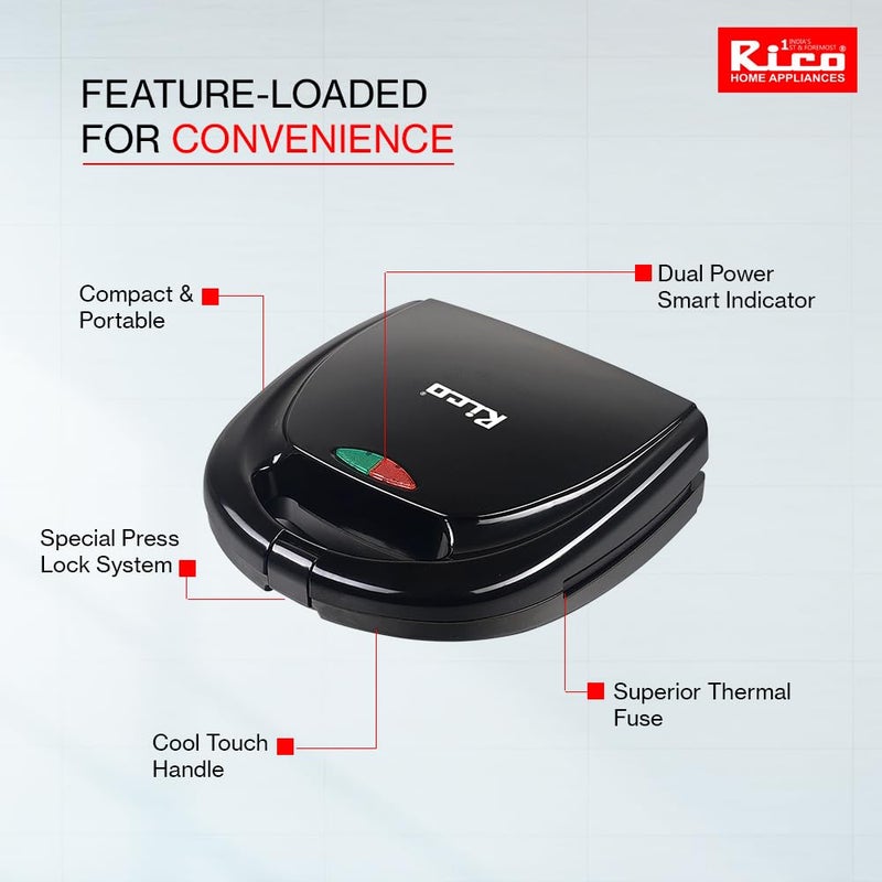 Rico Newly Launched Sandwich Maker Indicator Light 105 Open Sandwich Griller Quick Consistent Heating 1 Year Warranty - Image 5