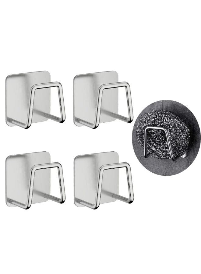 Stainless Steel Adhesive Sponge Holder, Wall Mount Sink Drain Drying Rack Kitchen Storage Organizer Hooks,4 pcs - Image 1