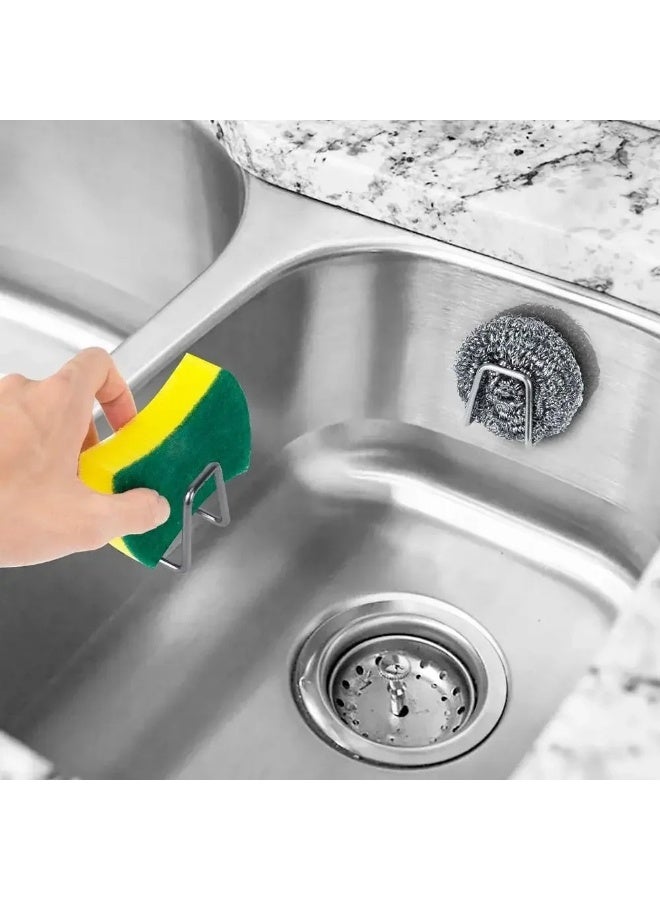 Stainless Steel Adhesive Sponge Holder, Wall Mount Sink Drain Drying Rack Kitchen Storage Organizer Hooks,4 pcs - Image 4