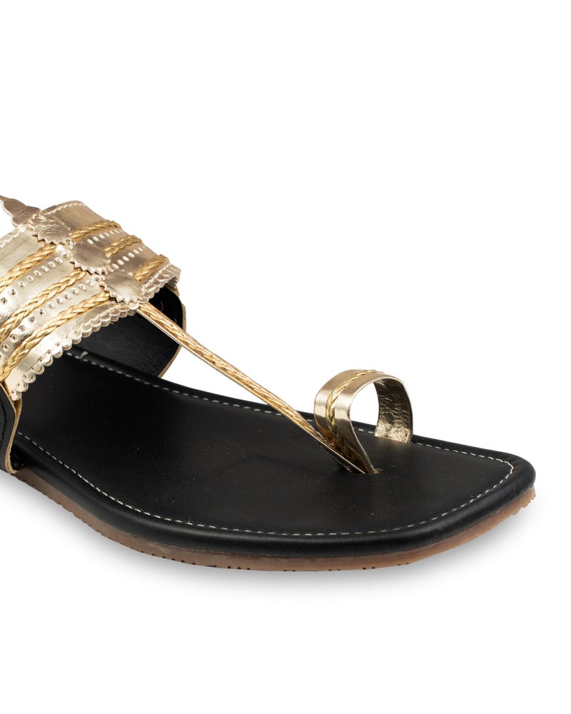 KORAKARI Womens Genuine Leather Golden Glow Walkers Kolhapuri Multicolor Chappal Handcrafted Sandal Smooth Flip Flops Slipper Stylish Anti Slip Design Traditional Footwear (UK-8) - Image 3