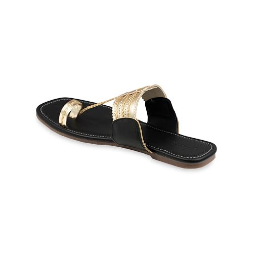 KORAKARI Womens Genuine Leather Golden Glow Walkers Kolhapuri Multicolor Chappal Handcrafted Sandal Smooth Flip Flops Slipper Stylish Anti Slip Design Traditional Footwear (UK-8) - Image 4