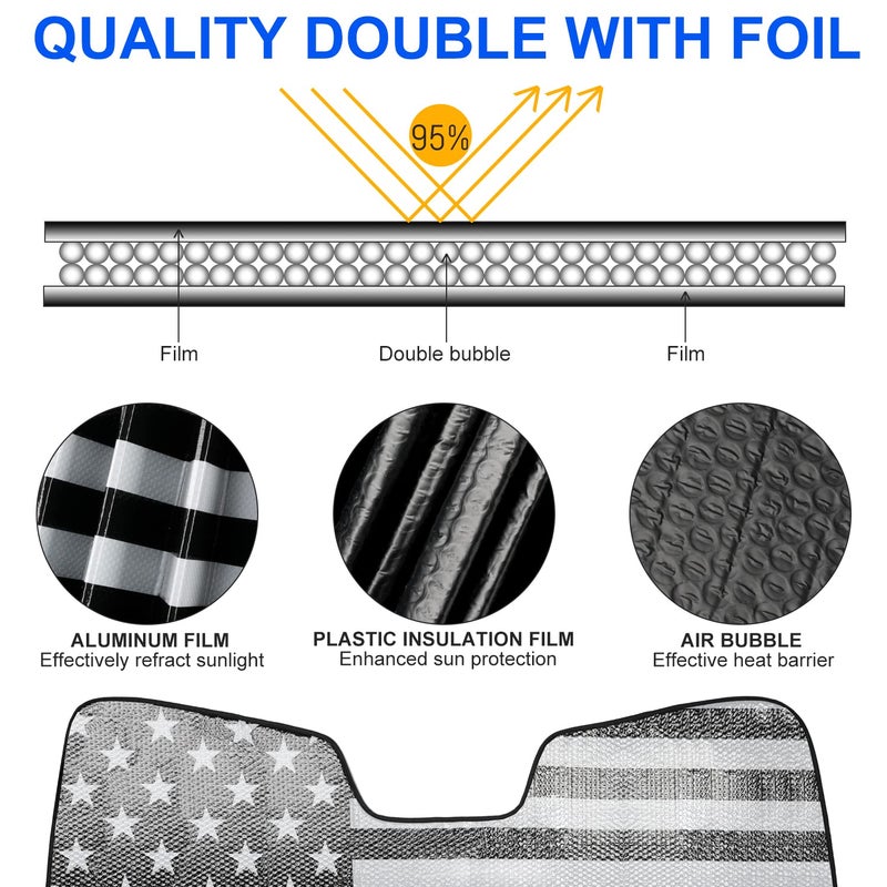 Litivy Windshield Sun Shade Compatible with Jeep Wrangler JK JKU JL JLU 1997-2023 & Jeep Gladiator JT 2020-2023 16.5"x52.5" Folding Front Window Sun Shade for Car Accessories (American Flag) - Image 3