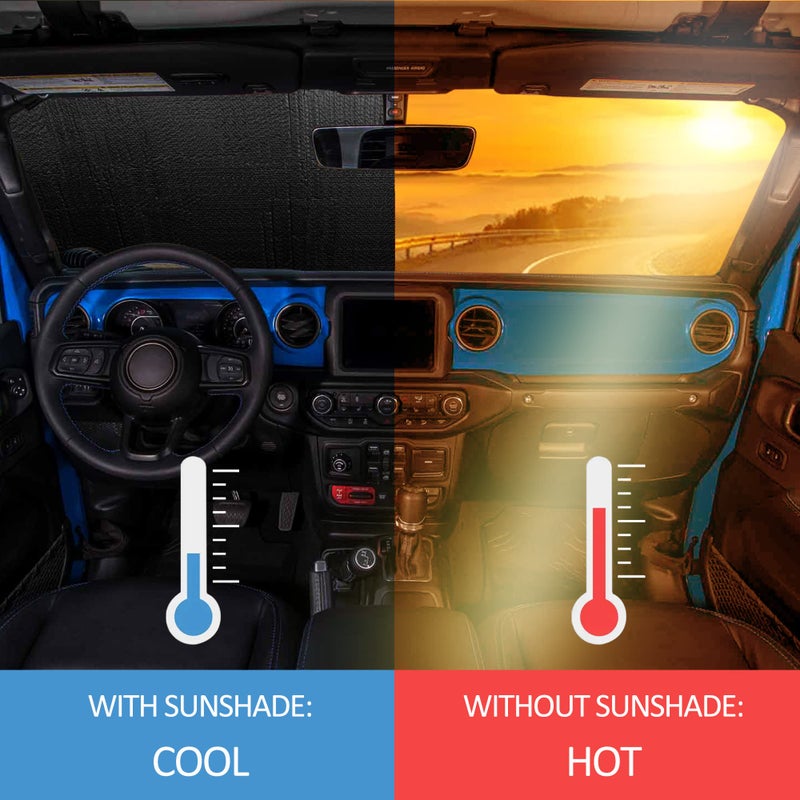Litivy Windshield Sun Shade Compatible with Jeep Wrangler JK JKU JL JLU 1997-2023 & Jeep Gladiator JT 2020-2023 16.5"x52.5" Folding Front Window Sun Shade for Car Accessories (American Flag) - Image 2