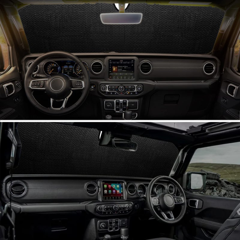 Litivy Windshield Sun Shade Compatible with Jeep Wrangler JK JKU JL JLU 1997-2023 & Jeep Gladiator JT 2020-2023 16.5"x52.5" Folding Front Window Sun Shade for Car Accessories (American Flag) - Image 5