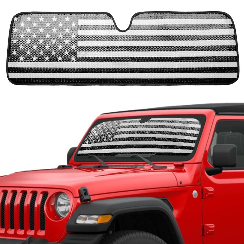 Litivy Windshield Sun Shade Compatible with Jeep Wrangler JK JKU JL JLU 1997-2023 & Jeep Gladiator JT 2020-2023 16.5"x52.5" Folding Front Window Sun Shade for Car Accessories (American Flag) - Image 1