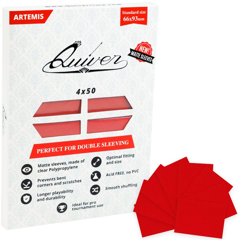 Quiver Time 200 Artemis Standard Size Red Card Sleeves fits Magic the Gathering Cards Single Matte TCG Card Protectors Deck Sleeves for Cards for Double Sleeving 66x93mm - Image 2