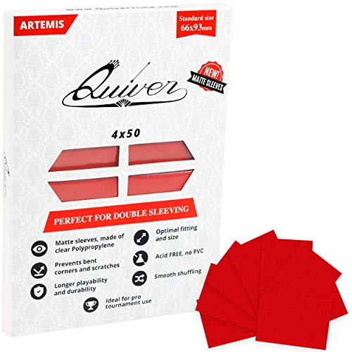Quiver Time 200 Artemis Standard Size Red Card Sleeves fits Magic the Gathering Cards Single Matte TCG Card Protectors Deck Sleeves for Cards for Double Sleeving 66x93mm - Image 1