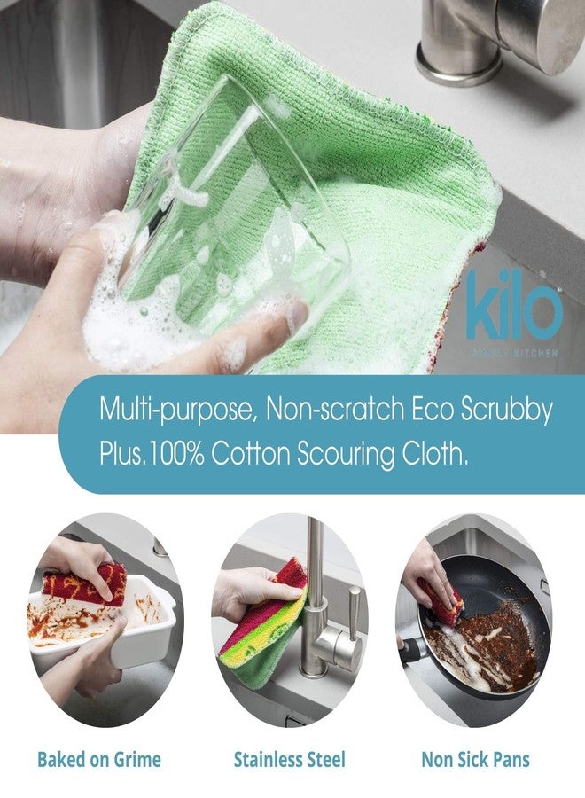 Kilo Scrubby Plus-Non-Scratch Scourer with Delicate Cleaning Cloth Side, Multi-Purpose-Set of 4, Colour, One Size, 17x14cm - Image 2