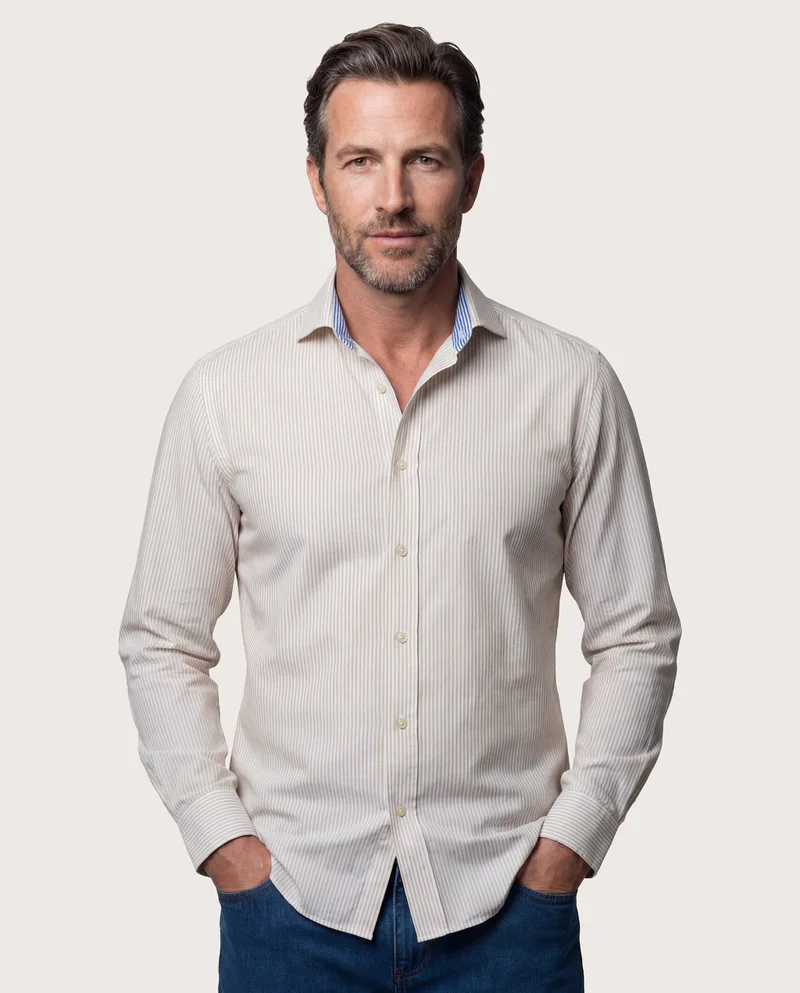 كاميتشسما Trendy Beige Striped Textured Extra Slim Shaped Shirt