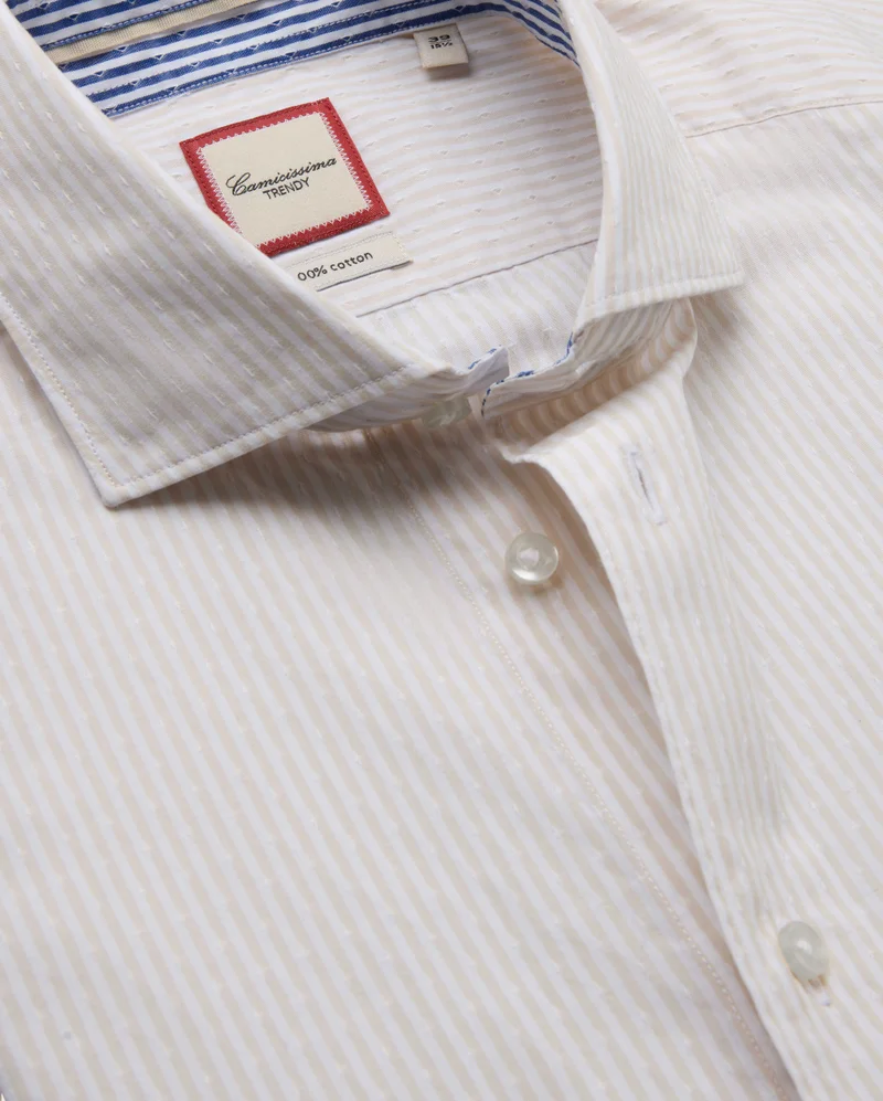 كاميتشسما Trendy Beige Striped Textured Extra Slim Shaped Shirt