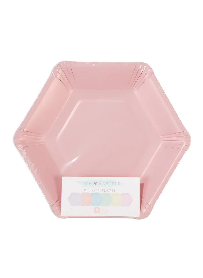 Talking Tables Talking Tables We Heart Pastels Large Hexagonal Plates, 8pack, 4 colours, 26cm Diameter