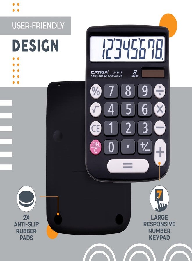 CATIGA Desktop Calculator 8 Digit with Solar Power and Easy to Read LCD Display, Big Buttons, for Home, Office, School, Class and Business, 4 Function Small Basic Calculators for Desk, CD-8185 Black - Image 4