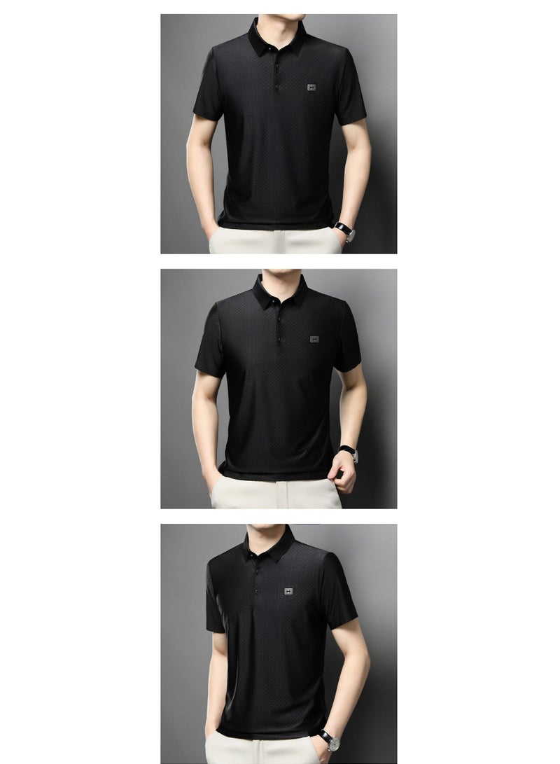 Za تي شيرت قطن رجالي فضفاض كاجوال بأكمام قصيرة بلون موحد قميص بولو بأكمام نصفية وياقة قابلة للطي لارتدائه في الربيع - Image 2