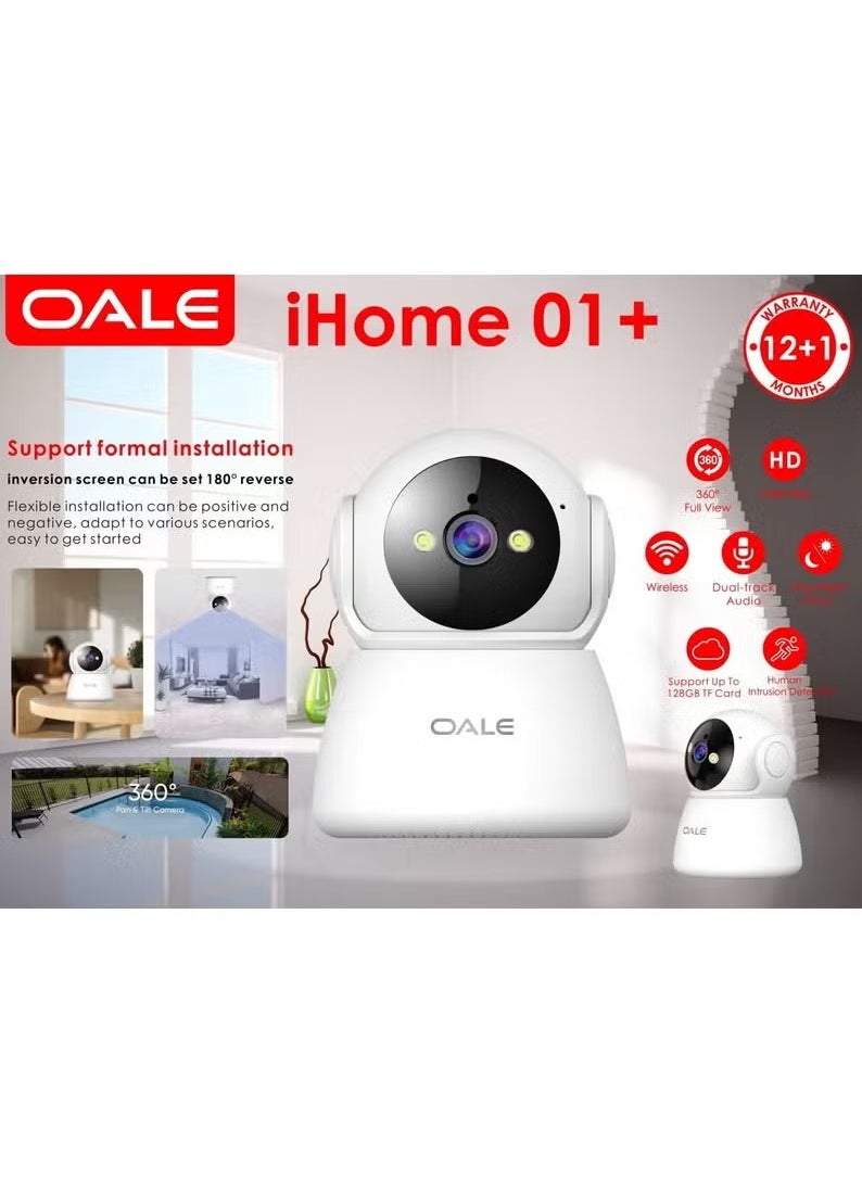 OALE iHome 01 Security Camera with Dual Tracking, Audio Support, Night Vision, Motion Detection, 360° Full View, and Two Way Real Time Voice.  - Image 1