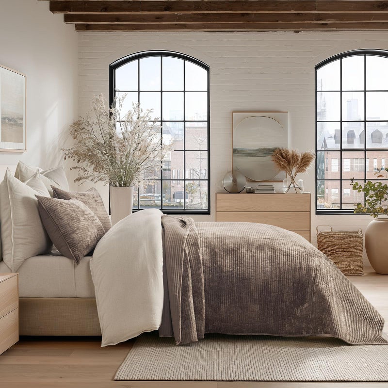 EVERGRACE Velvet Quilt Set King Size, Luxurious Soft Quilted Bedding Sets, Lightweight Velvet Comforter for All Season, Striped Channel Bedspread Coverlet with 2 Shams, Natural Tan - Image 3