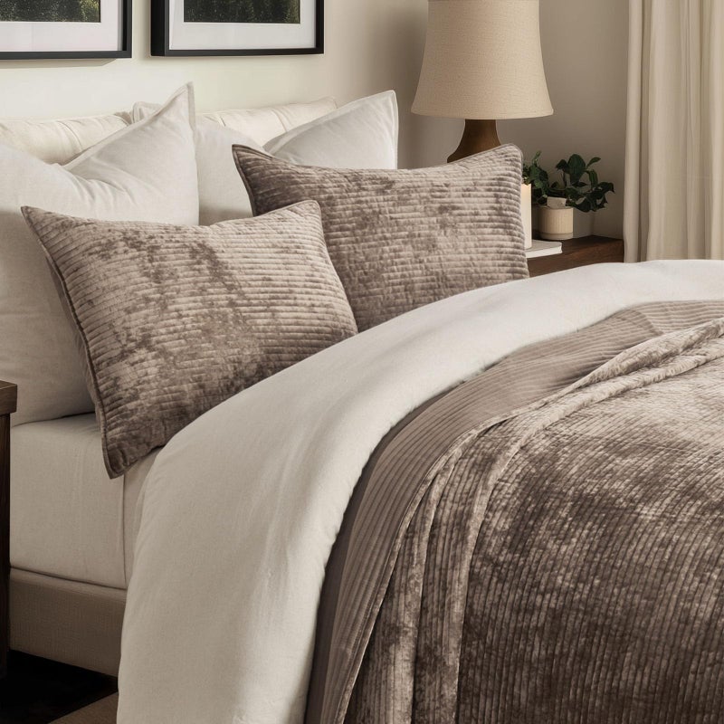 EVERGRACE Velvet Quilt Set King Size, Luxurious Soft Quilted Bedding Sets, Lightweight Velvet Comforter for All Season, Striped Channel Bedspread Coverlet with 2 Shams, Natural Tan - Image 4