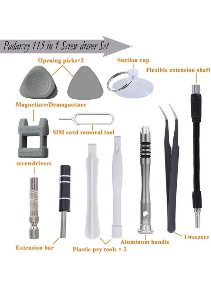 مجموعة أدوات إصلاح مفكات دقيقة 115 في 1 مع مجموعة مفكات مغناطيسية، مجموعة مفكات دقيقة للإلكترونيات مع حقيبة محمولة لإصلاح أجهزة الكمبيوتر والهواتف المحمولة وأجهزة الكمبيوتر الشخصية والأجهزة اليومية. - Image 4