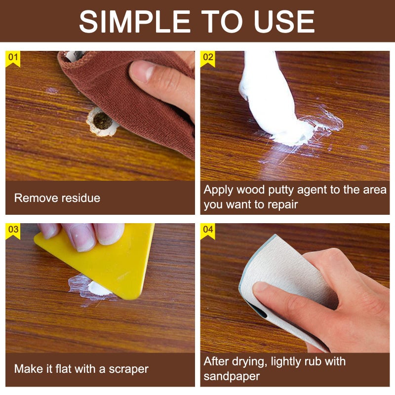 SEISSO Wood Putty, Water-Based Woods Filler, White Wooden Putty for Trim, Woods Filler Paintable, Stainable, Wooden Furniture Repair kit - Restore Wooden Table, Cabinet, Floors, Door - Image 4