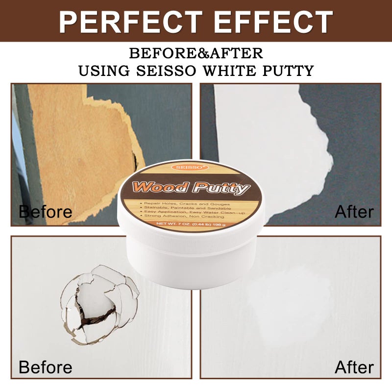 SEISSO Wood Putty, Water-Based Woods Filler, White Wooden Putty for Trim, Woods Filler Paintable, Stainable, Wooden Furniture Repair kit - Restore Wooden Table, Cabinet, Floors, Door - Image 3
