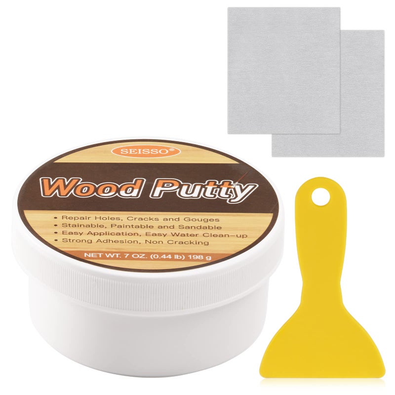 SEISSO Wood Putty, Water-Based Woods Filler, White Wooden Putty for Trim, Woods Filler Paintable, Stainable, Wooden Furniture Repair kit - Restore Wooden Table, Cabinet, Floors, Door - Image 1