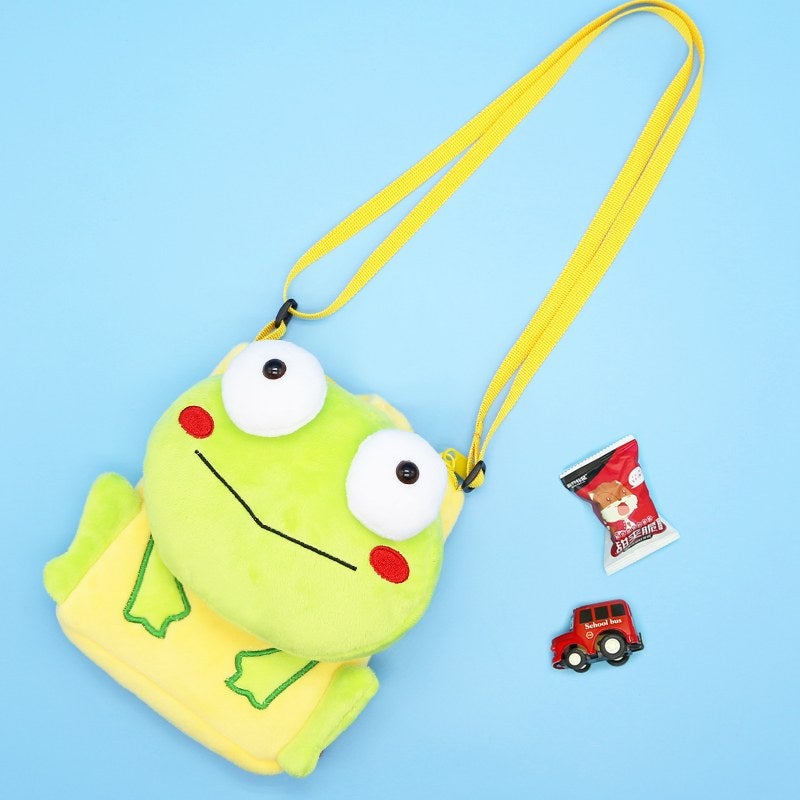 Plush Kids Crossbody Bag, Frog Animal Design, Soft Lightweight Shoulder Bag for Daily Outings - Image 1