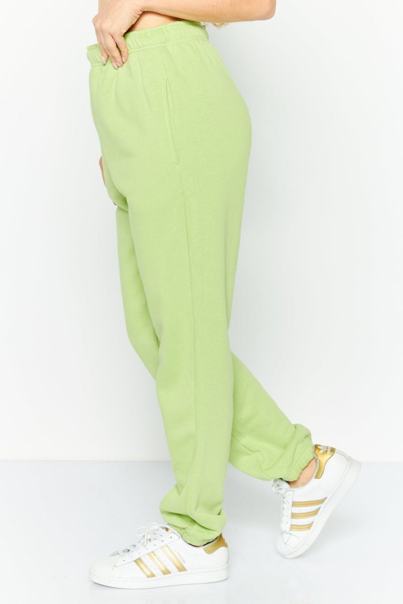 NIA Women Solid Drawstring Sweatpants, Matcha - Image 3