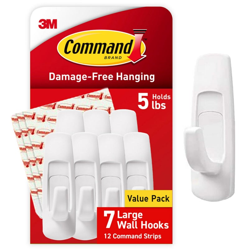 Command 5 lb Large Utility Hooks, 7 Hooks and 12 Strips, Damage-Free Hanging Wall Hook with Adhesive Strips, No Tools Required, Great for Home Kitchen Office Organization - Image 1