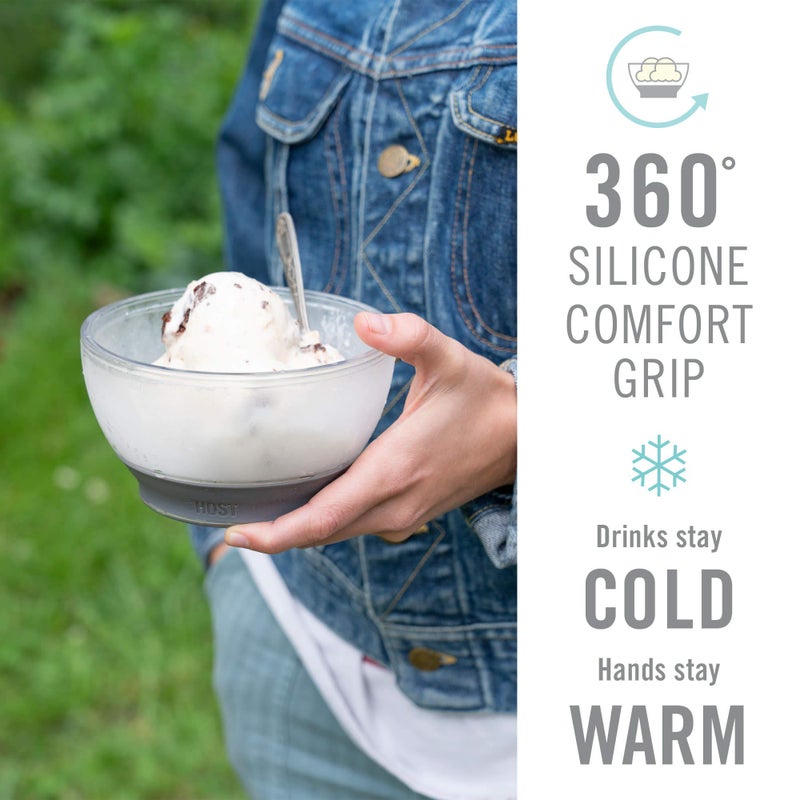 Host Freeze Ice Cream Comfort Silicone Grip Double Walled Insulated Bowl for Cereal  Fruit  Acai  Desserts  Outdoor Party  Kitchen Accessories  18 oz  Set of 2  Grey - Image 4