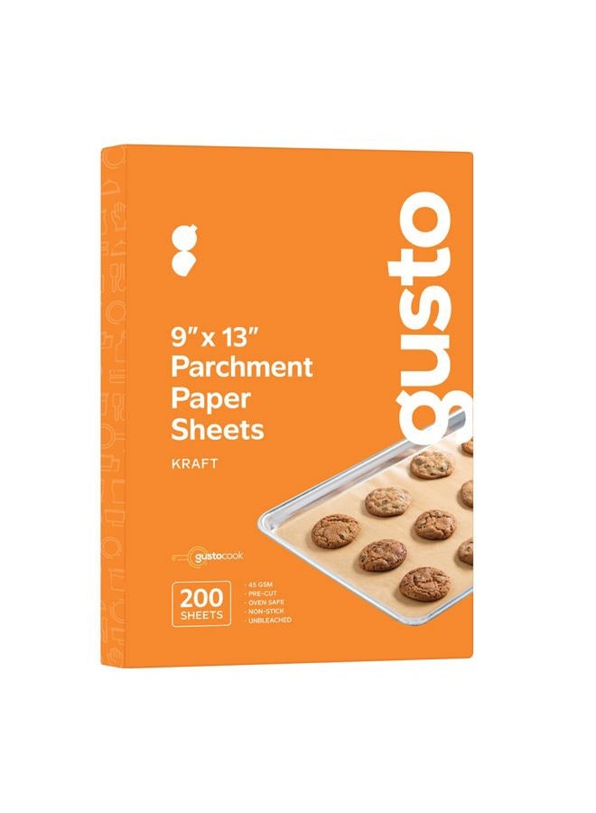 Gusto Comfy Package [9 x 13 Inch - 200 Count] Pre-Cut Parchment Paper Baking Sheets, Non-Stick, Unbleached, Parchment Paper Sheets for Baking & Cooking - Kraft - Image 1
