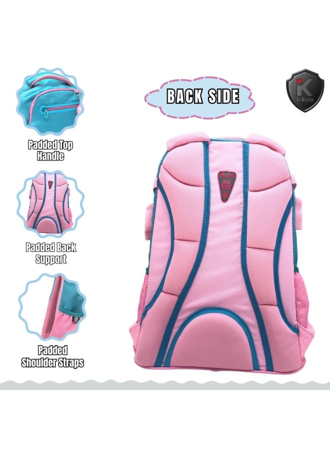 i-kola Blue Pink 18" School Bag | School Backpack For Teenagers | 3 Compartments | PVC Material | School Bags | Backpack For School | School Bag For Boys | School Bag For Girls (I-70014 18BP) - Image 3