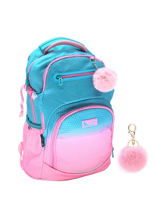 i-kola Blue Pink 18" School Bag | School Backpack For Teenagers | 3 Compartments | PVC Material | School Bags | Backpack For School | School Bag For Boys | School Bag For Girls (I-70014 18BP) - Image 1