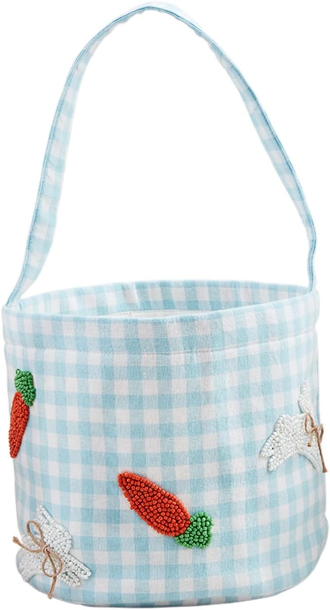 MudPie Blue Easter Beaded Bucket; 7 1/2" x 8 1/2" - Image 1