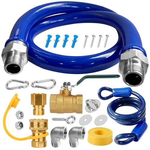 Sekvira 1675KIT48 Safety System Kit, 48" Mobile Gas Hose Connector Kit with 2 Elbows and 3/4 Quick Disconnect 3/4 Gas Flex Line, Gas Line Hose for Kitchen Equipment Full Port Gas Valve,Restraining Device. - Image 1