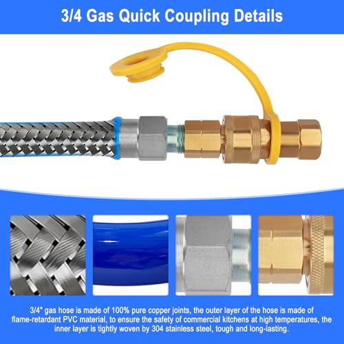 Sekvira 1675KIT48 Safety System Kit, 48" Mobile Gas Hose Connector Kit with 2 Elbows and 3/4 Quick Disconnect 3/4 Gas Flex Line, Gas Line Hose for Kitchen Equipment Full Port Gas Valve,Restraining Device. - Image 5