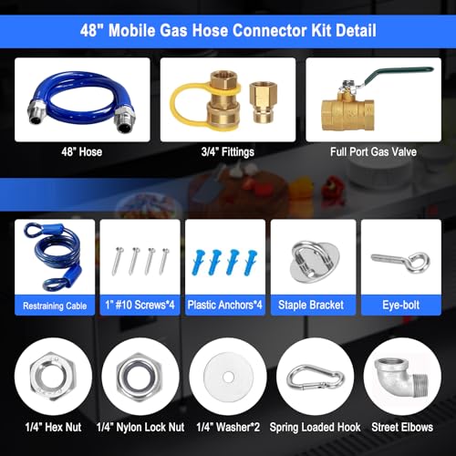 Sekvira 1675KIT48 Safety System Kit, 48" Mobile Gas Hose Connector Kit with 2 Elbows and 3/4 Quick Disconnect 3/4 Gas Flex Line, Gas Line Hose for Kitchen Equipment Full Port Gas Valve,Restraining Device. - Image 2