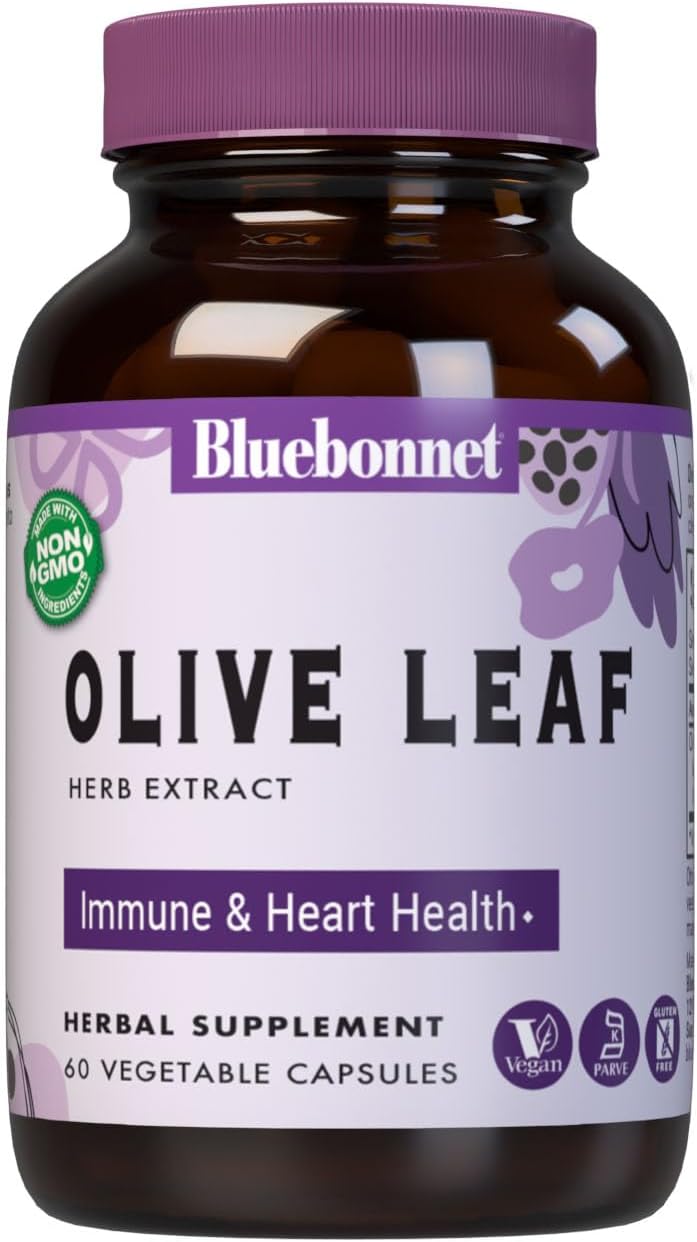 Bluebonnet Olive Leaf Herb Extract - Immune & Heart Health Supplement - 60 Vegetable Capsules - Image 1