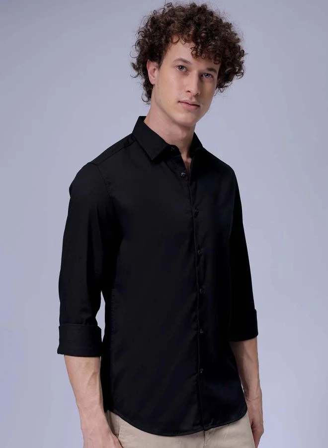 The Indian Garage Co Men Slim Fit Solid Full Sleeves Cutaway Collar Party Wear Shirt