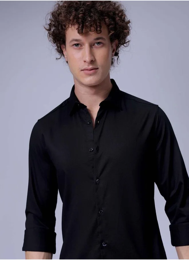 The Indian Garage Co Men Slim Fit Solid Full Sleeves Cutaway Collar Party Wear Shirt