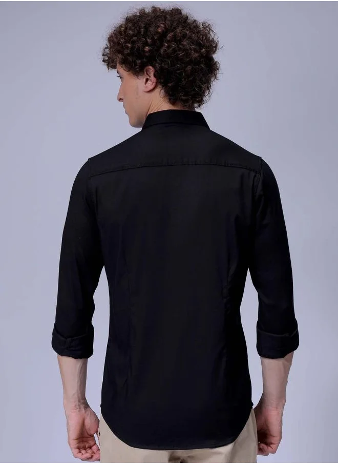 The Indian Garage Co Men Slim Fit Solid Full Sleeves Cutaway Collar Party Wear Shirt