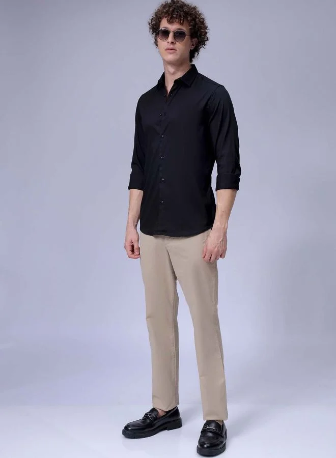 The Indian Garage Co Men Slim Fit Solid Full Sleeves Cutaway Collar Party Wear Shirt