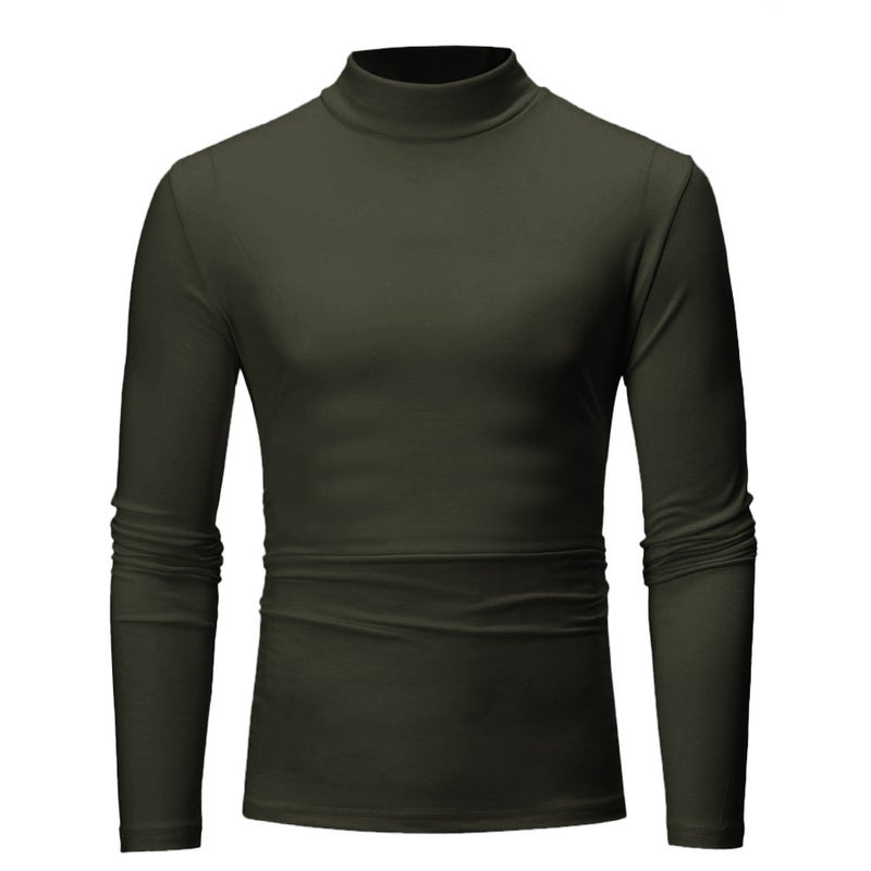 Cross-border 2022 autumn and winter foreign trade plus size men's t-shirt european size fashion half turtleneck fleece long sleeve top bottoming shirt - Image 1