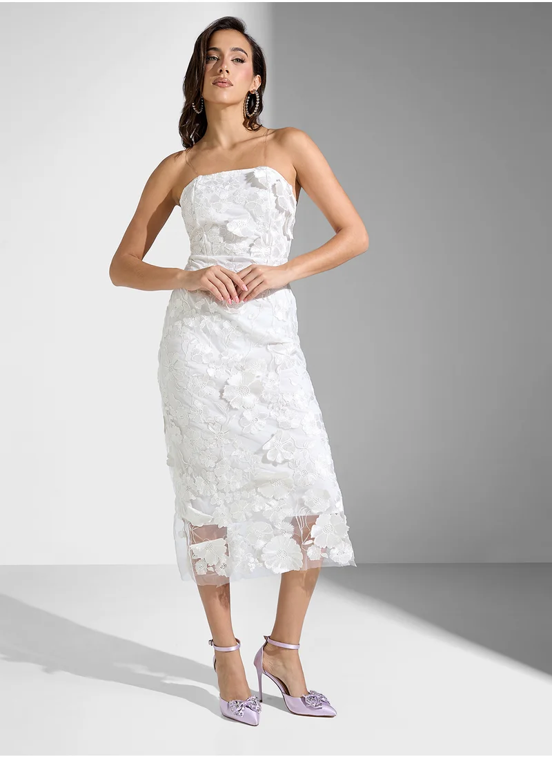 جينجر بوتيك Bandeau 3D Floral Embellished Dress