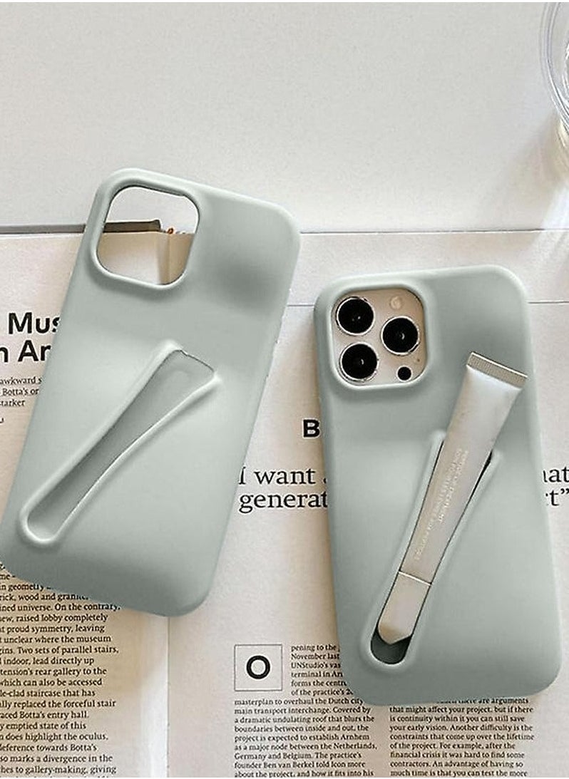 Techie - Liquid Silicone Back Cover Case with Lipstick Lip Balm Holder for Apple iPhone 15 Pro Max - Grey - Image 1
