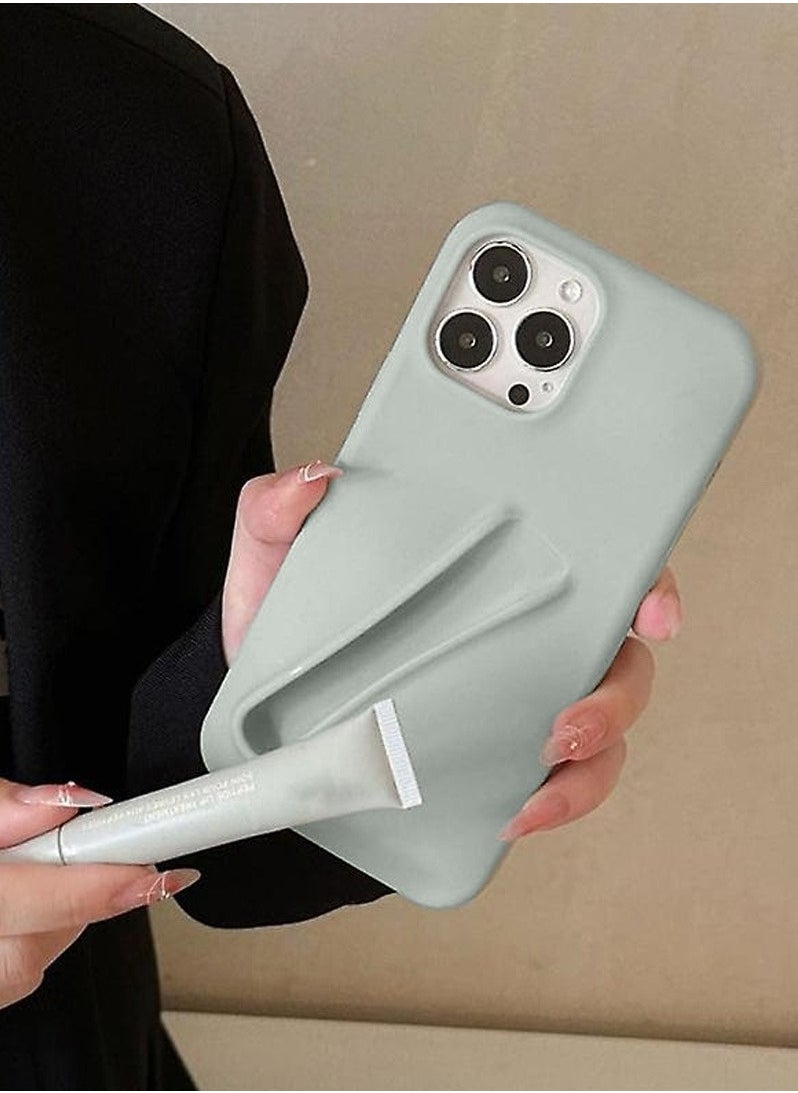 Techie - Liquid Silicone Back Cover Case with Lipstick Lip Balm Holder for Apple iPhone 15 Pro Max - Grey - Image 1