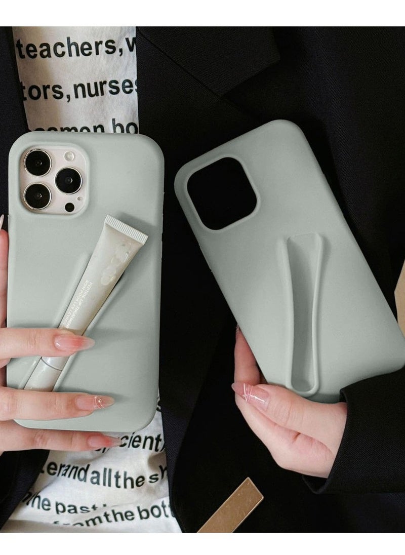Techie - Liquid Silicone Back Cover Case with Lipstick Lip Balm Holder for Apple iPhone 15 Pro Max - Grey - Image 1